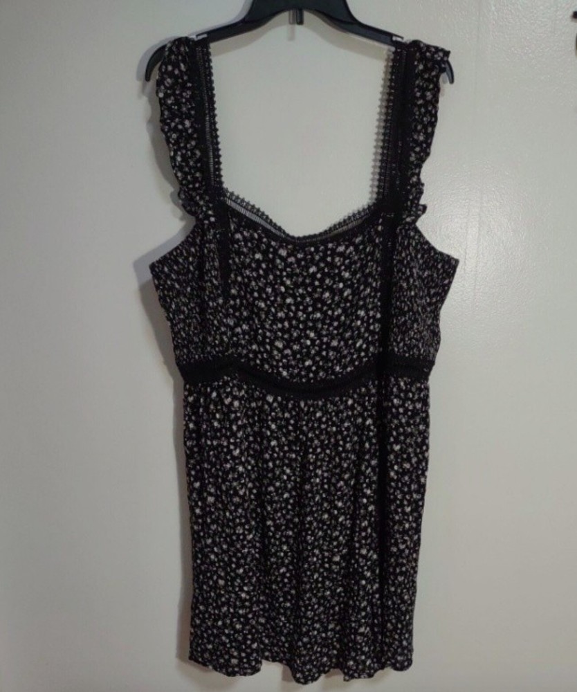 A Beautiful Soul Sz B (2X 18/20) Black Floral Lace trim Sleeveless Mini Dress